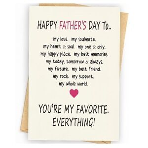 Romantic Fathers Day Card for Husband Soulmate Favorite Everything 5x7